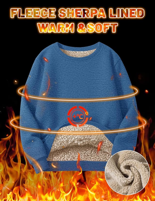 Detalle de KEFITEVD Men’s Fleece-Lined Pullover Jumper Sweatshirt (Crew Neck)