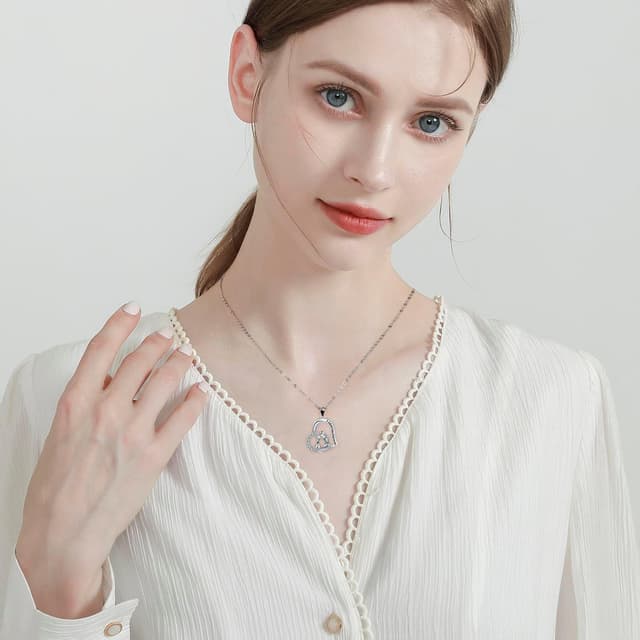 Detalle 2 de Yinsen Mutter und Tochter Halskette aus 925 Sterling Silber – Herzmotiv mit Schutz-Detail, inkl. Geschenkbox