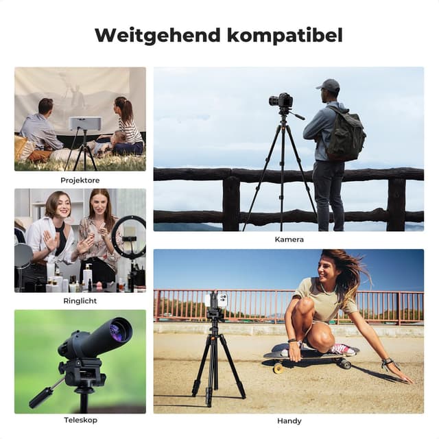 Thumbnail 6 de K&F CONCEPT 196 cm Kamera-Stativ O234A5+BV01 mit 3-Wege-Kopf und Handyhalterung