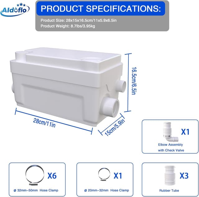 Detalle 2 de AidoFLO 400W macerator pump for sinks, basins, showers & baths