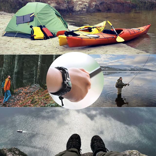 Thumbnail 6 de Braccialetto Sopravvivenza in Paracord (coppia) con accendifuoco, fischietto e bussola – Kit di emergenza nero e arancione