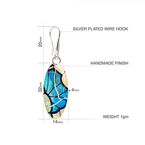 Detalle de Pendientes colgantes Dragon Porter estilo 23 ovalado en azul y beige, ramo de flores (hechos a mano)