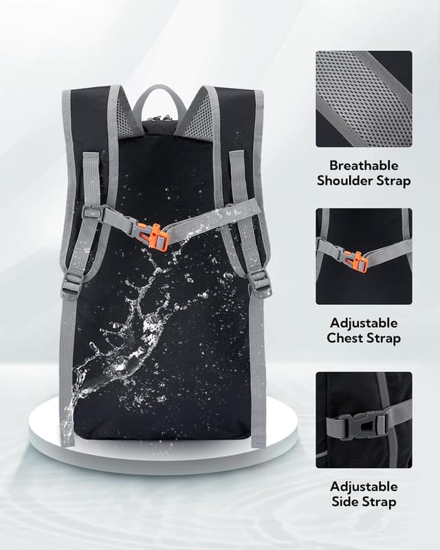 Detalle de Waterfly faltbarer Ultraleicht-Rucksack 25 l – packable Wanderrucksack mit Reflektor und Brustgurt