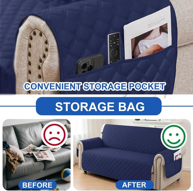 Detalle de YSTELLAA copridivano 100% impermeabile e antigraffio per divano 2 posti con braccioli, blu scuro