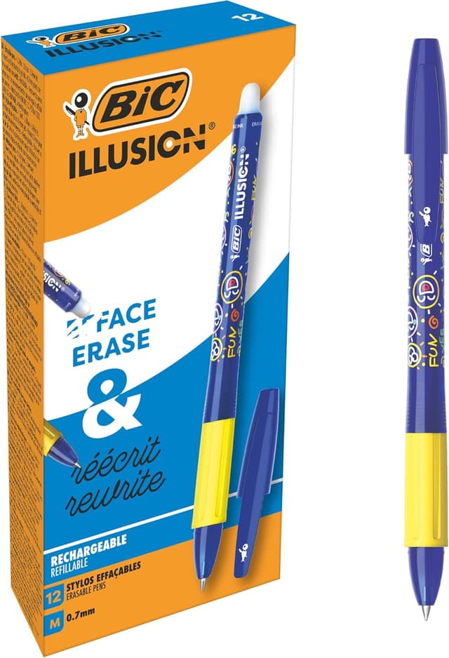 Detalle de BIC Illusion penne cancellabili e ricaricabili con punta media 0,7 mm (blu), confezione da 12