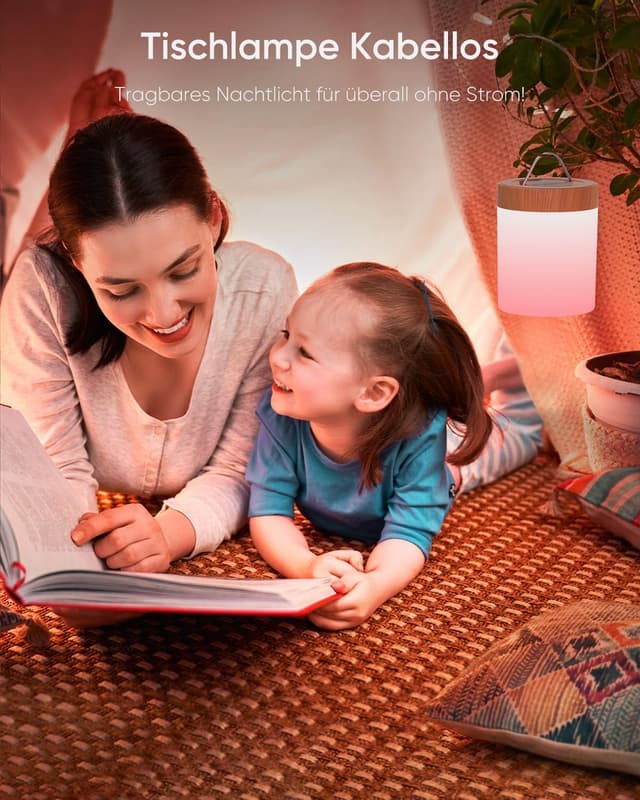 Detalle de LED Touch-Nachttischlampe, dimmbar, 256 RGB Farben & USB-Akku – mit Timing- und Memory-Funktion