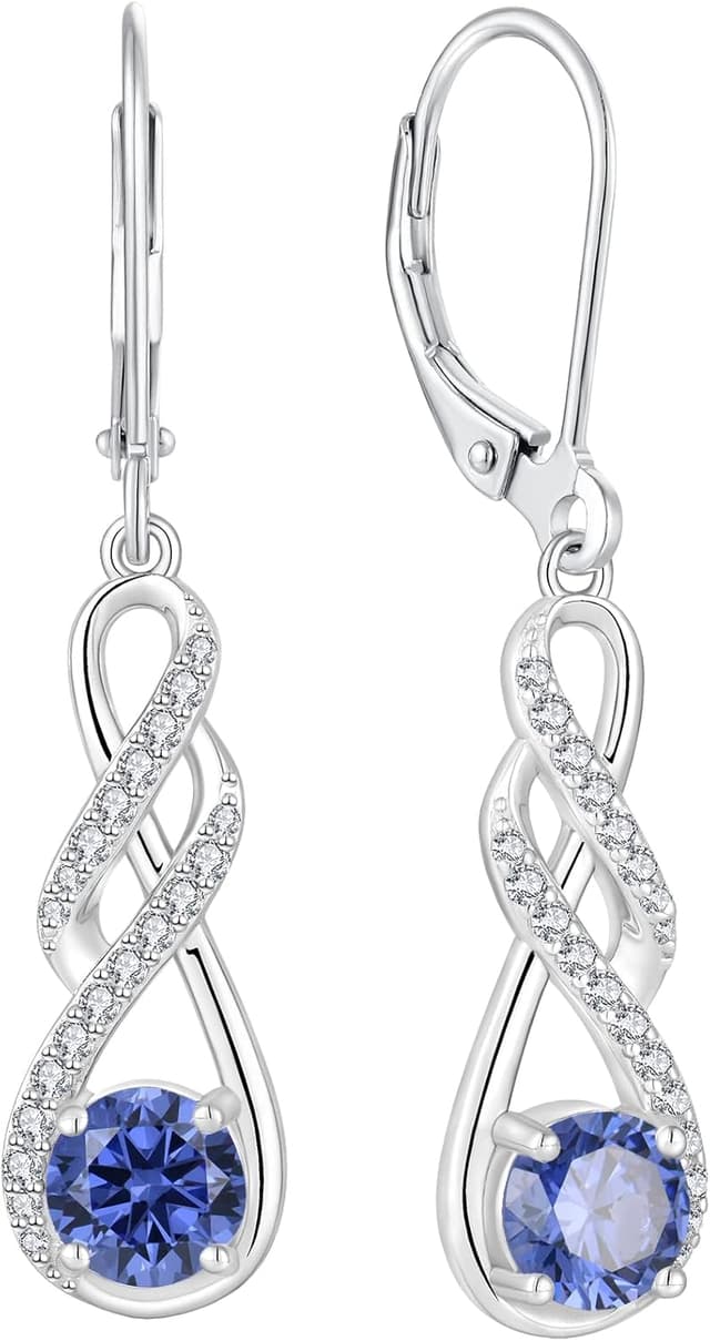 Detalle de FJ Unendlichkeit-Ohrhänger aus 925 Sterling Silber mit Geburtsstein & Zirkonia