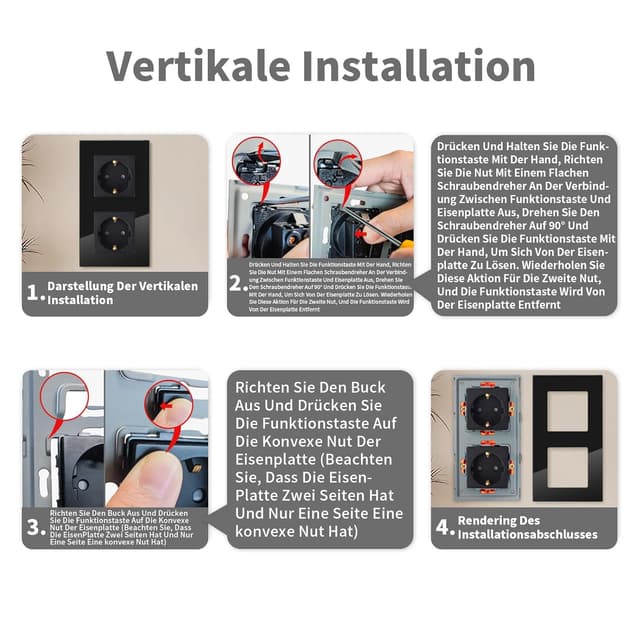 Thumbnail 6 de LIAONFOY Schuko Doppel-Steckdose mit Kindersicherung & Glasrahmen (Unterputz, schwarz, 2-fach)