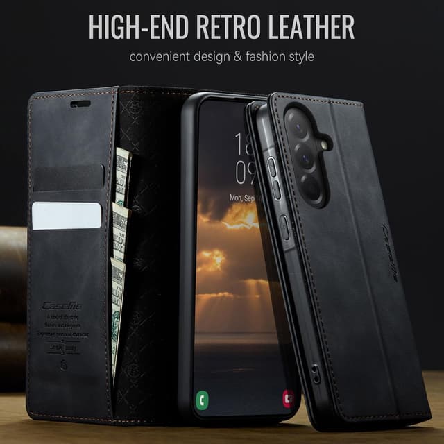 Detalle de Lonjanfon Coque Samsung Galaxy A36 5G cuir PU premium avec blocage RFID, porte-cartes et support magnétique – Noir