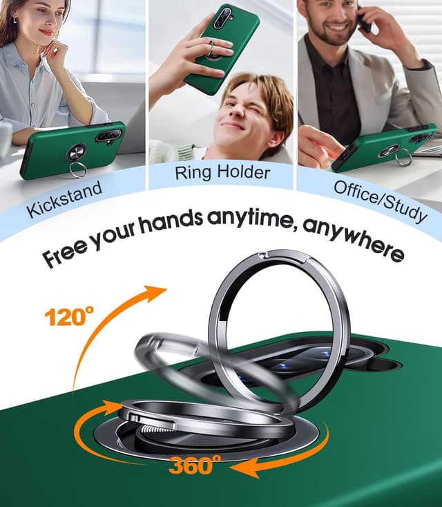 Detalle de AOUIA for Samsung Galaxy A56 5G Case (Green) with 2x Screen Protector and 360° Ring Kickstand