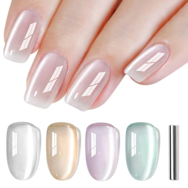 Detalle de Shining She UV Nagellack Jelly Magnet CatEye (4 Farben), 8 ml – kristallklarer Cat-Eye-Look mit Magnet