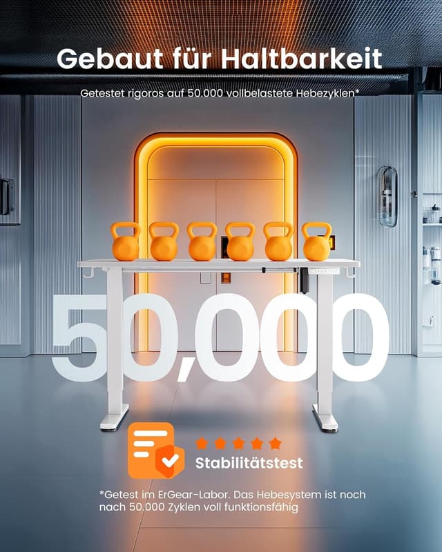 Detalle de ErGear elektrisch höhenverstellbarer Schreibtisch 100 x 60 cm (72–118 cm) mit 4 Speicherhöhen