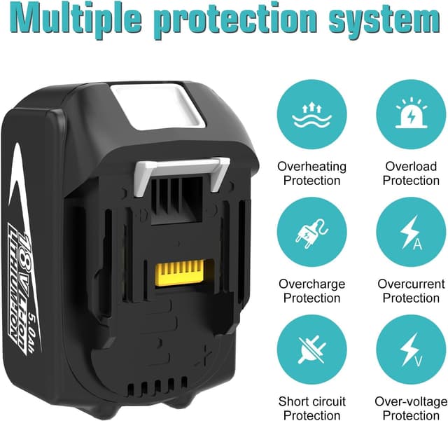 Detalle de Lot 2 batteries 18V 5,0 Ah Li-ion avec indicateur LED pour Makita (type BL1850 / BL1860 / BL1845 / BL1830) – Rechange Goodexo