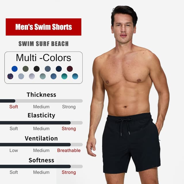 Detalle 2 de Aisprts Maillot de bain homme 2 en 1 short de plage hydrophuge à séchage rapide, doublure de compression et poches zippées