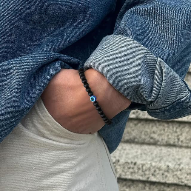 Detalle de Lameybrt Naturstein-Achat Elastisches Evil-Eye-Armband-Set mit Charms, verstellbar (6 mm Achat)