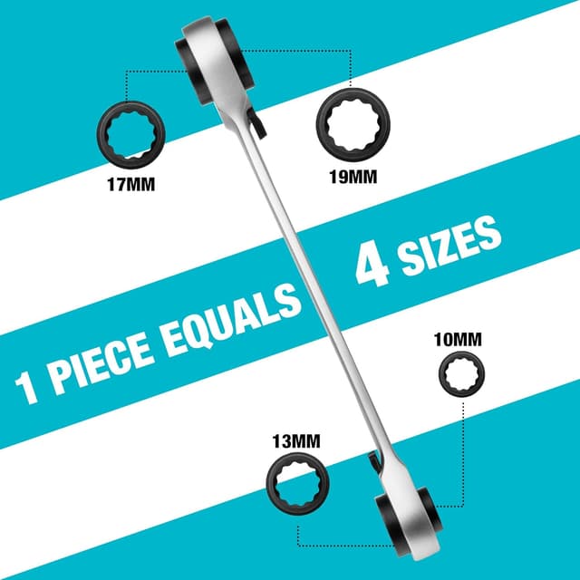 Detalle 2 de Jeu de clés à cliquet interchangeables 4 en 1 DURATECH (10-13-17-19 mm)