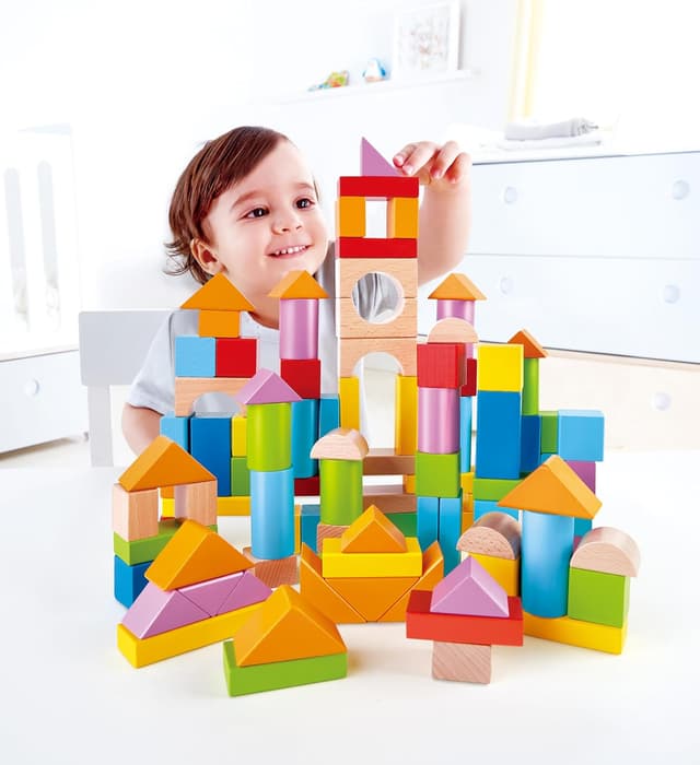 Detalle de Hape Wunderbare Holzbausteine – 101-teiliges Set bunter Klötze ab 12 Monaten