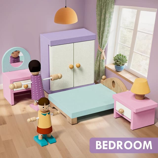 Detalle 2 de Lehoo Castle Wooden Dollhouse 39-piece furniture set