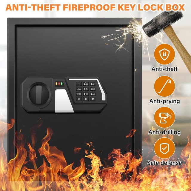 Detalle 2 de Mejasg feuerfester Schlüsselkasten mit Zahlencode für bis zu 71 Schlüssel und seitlichem Schlüsseleinwurf
