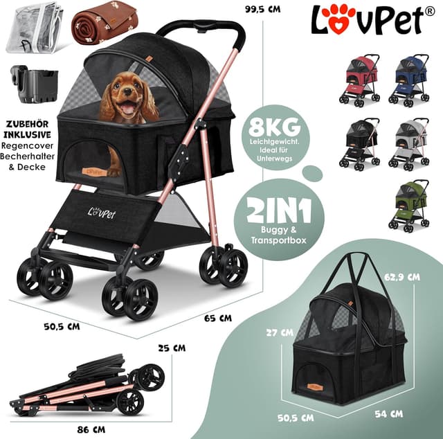 Thumbnail 6 de LOVPET® Hundewagen 2in1 als Hundebuggy & Hundebox, faltbar bis 20 kg, mit 360°-Drehrädern