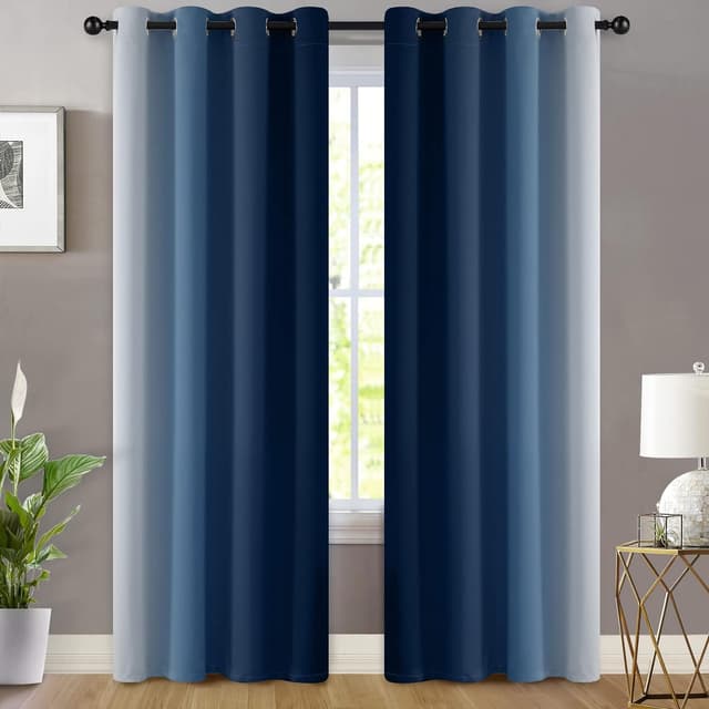 Detalle 2 de Yakamok Blue and Greyish White Ombre Blackout Curtains (2 Panels, 52x84 Inch)