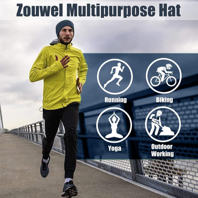 Detalle de Zouwel Set mit 3 Fahrradmützen unter dem Helm (winddicht, Polyester) – dünne Winter-Mützen für Damen & Herren