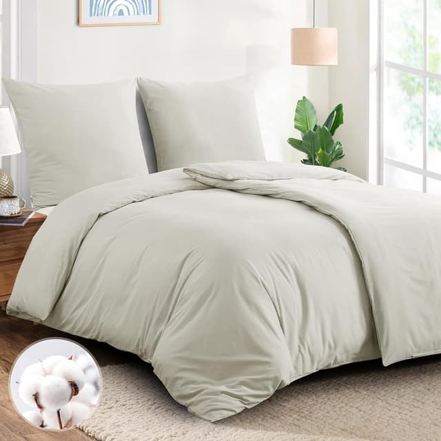 Detalle de Aisbo Bettwäsche 135x200 aus Baumwolle, 4-teilig (2 Bettbezüge + 2 Kissenbezüge) in Beige