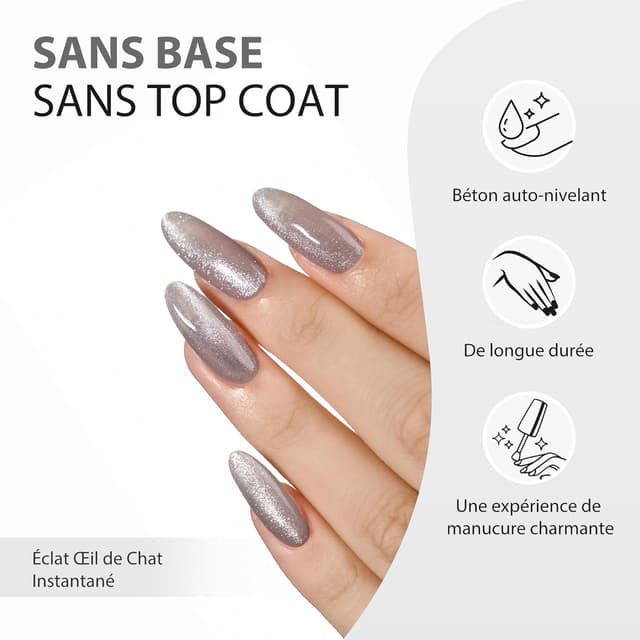 Detalle de Kit gel HALMAI OneCoat Cat Eye argenté avec aimant 5 en 1 (base, couleur, builder, renfort, top coat)