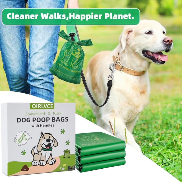 Detalle de OIRLVCE 300 Dog Poo Bags with Handles (Extra Thick, Leak-Proof) with Easy-Tie Design