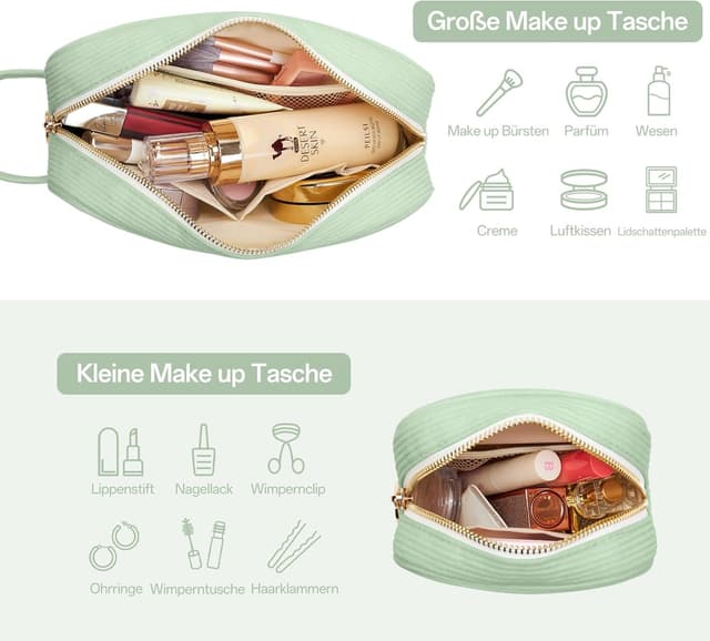 Detalle de KALIDI FANCY FOREST Kosmetiktasche Damen aus Cord mit Fächern und Metallreißverschluss (Reise-Organizer)