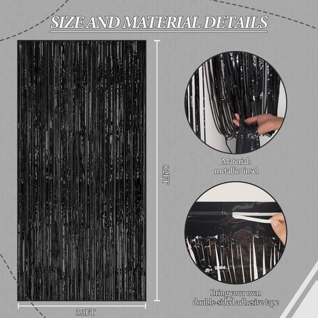 Detalle de DECOCKRAT Foil Fringe Backdrop 3 Pack, 3.3x8.2 FT