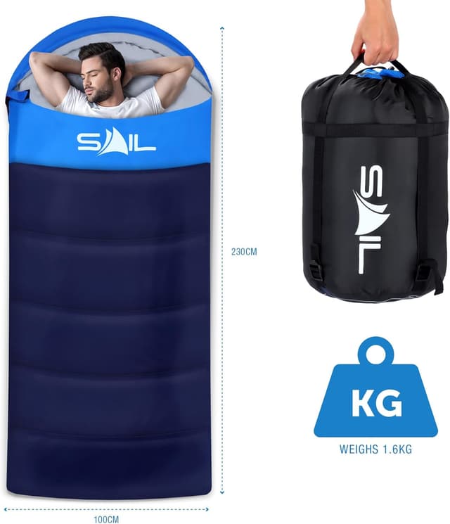 Thumbnail 6 de SAIL XL Extra Wide Sleeping Bag for Big & Tall (3–4 Season, Lightweight, Waterproof) 230cm x 100cm