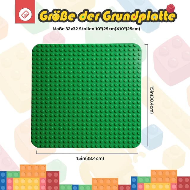 Detalle de HUIZDQ 2er-Set große Bauplatte (38,4 x 38,4 cm) mit 24 x 24 Noppen – grün, Classic Grundplatte für Klemmbausteine