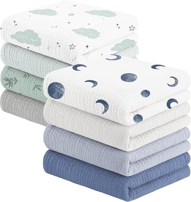 Detalle de Susurration 8-Pack 100% Cotton Muslin Cloths (60 x 60 cm) for Newborn Burping & Swaddling