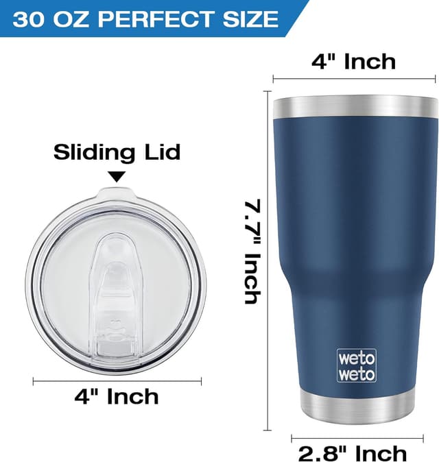 Detalle de WETOWETO 30 oz Vacuum Insulated Stainless Steel Travel Tumbler with Lid (Blue)