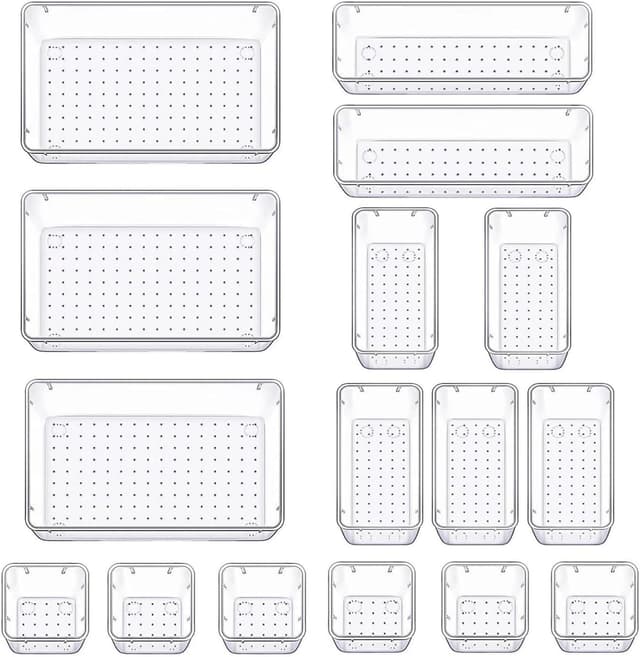 Detalle de 16-Pack Plastic Drawer Organiser Set with 4 Sizes for Desk Drawers, Fridge Trays & Kitchen Storage