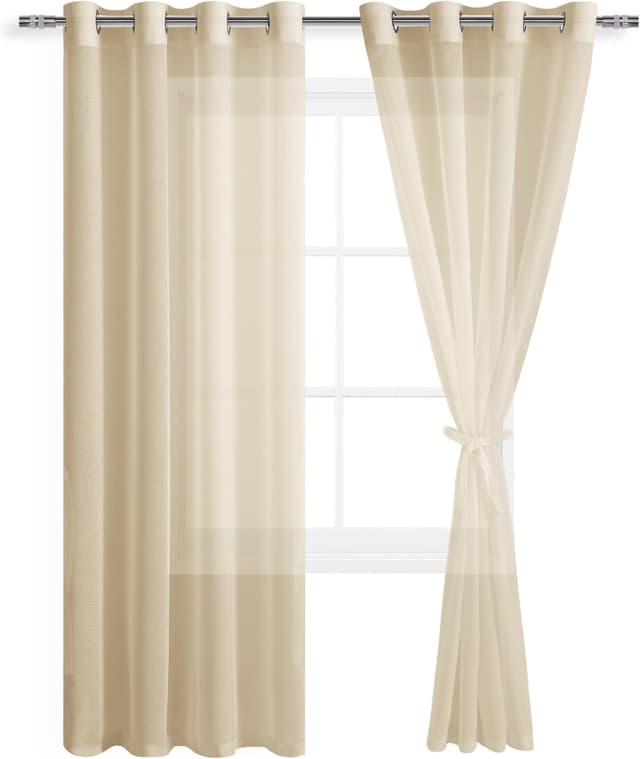 Thumbnail 6 de DWCN Lot de 2 Rideaux Voilages Beige 140x260