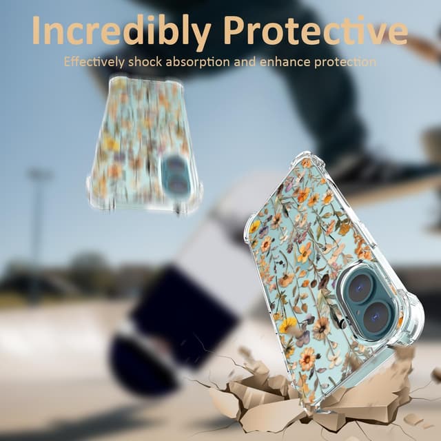 Detalle de CAROKI Clear Phone Case for iPhone 16 (6.1") – WildFlower Pattern TPU bumper cover