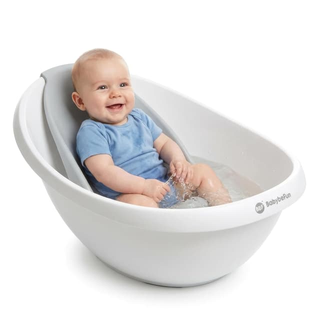 Detalle de BabybeFun Baby-Badewanne mit Badewanneneinsatz für Neugeborene – rutschfest, für Dusche und Badewanne (0–12 Monate)