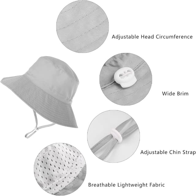 Detalle 2 de DRESHOW Baby Sun Hat (UPF 50+) Toddler Bucket Hat with Chin Strap for 0–6 Years
