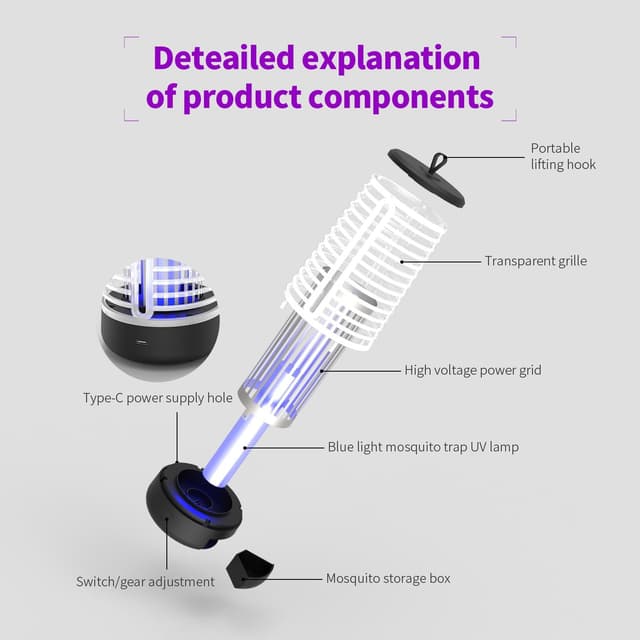 Detalle de Lampada antizanzare elettrica 360° UV ricaricabile Lampe Anti Moustique (395 nm)
