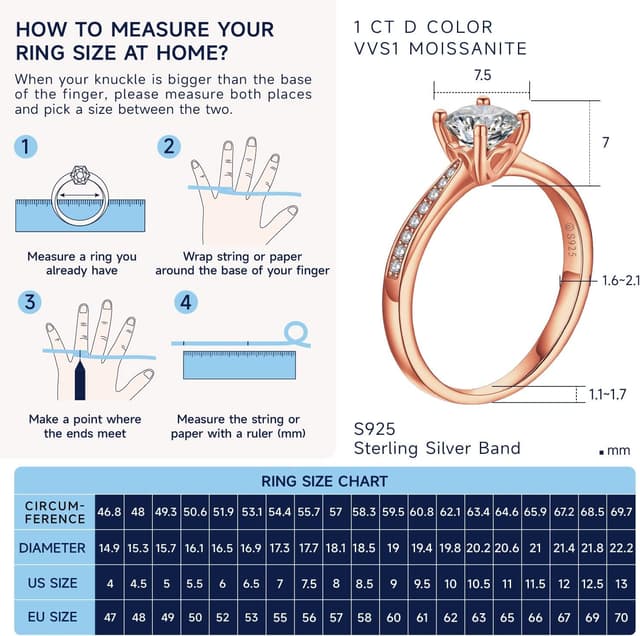Detalle de MomentWish Verlobungsring Damen mit 1 Karat Moissanit und 925 Sterling Silber