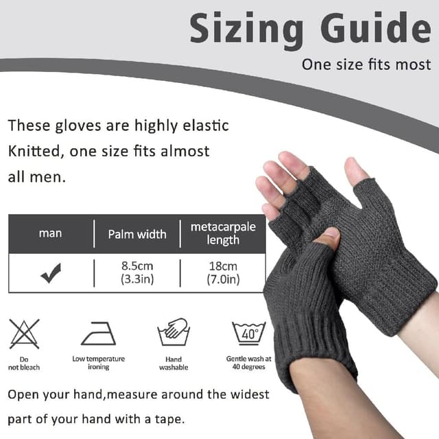 Detalle de Kfnire Mitaines hiver homme (2 paires) demi-doigts chaudes et douces pour conduite, cyclisme et extérieur