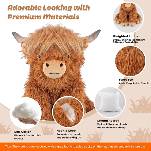 Thumbnail 1 de Highland Cow 22" Weighted Stuffed Animal 4.5 lb 🐻
