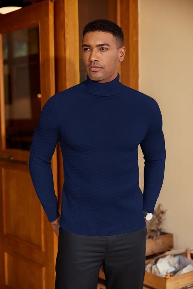 Thumbnail 1 de COOFANDY pull col roulé homme en maille douce à manches longues