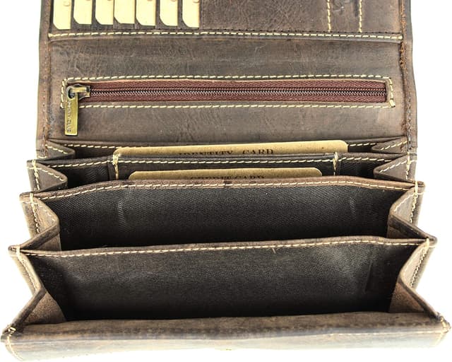 Detalle de Belli Vintage Leder Damen-Geldbörse lang mit vielen Kartenfächern, braun – 17,5 x 10 x 4 cm