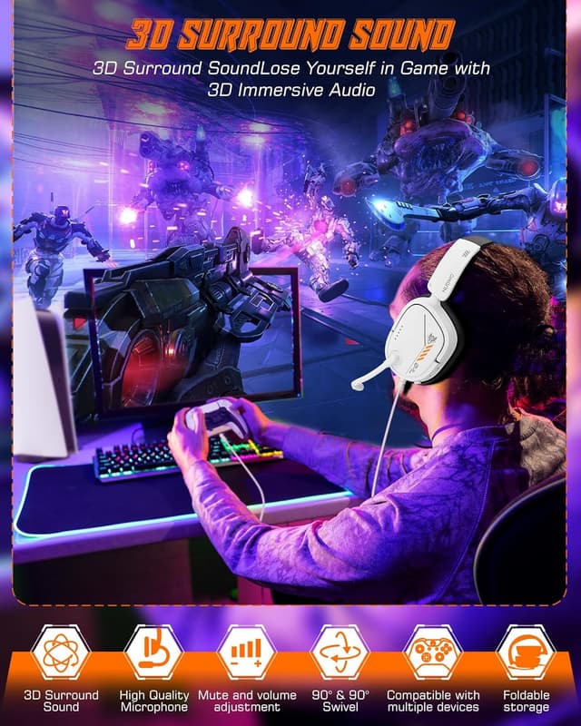 Detalle de NUBWO HG04L Gaming Headset (PS5/PS4, Xbox Series X|S/Xbox One, Switch) with 3.5mm Jack and unidirectional mic