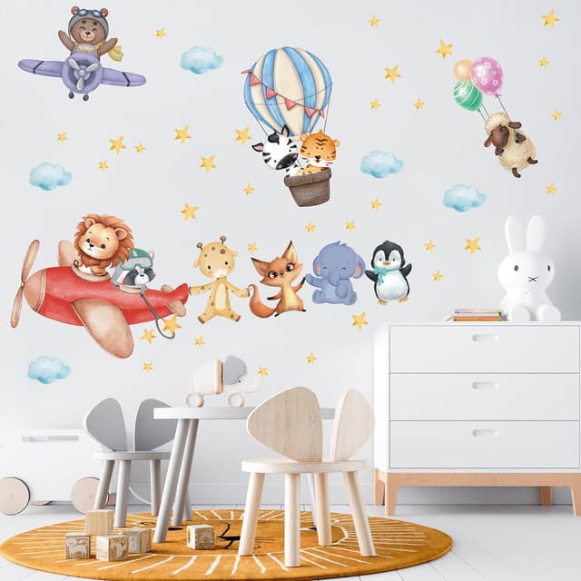 Detalle de TOARTi Flugzeug- & Tier-Wandtattoo für das Kinderzimmer – wiederablösbare Wandsticker aus PVC