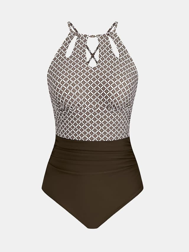 Detalle de CUPSHE maillot de bain une pièce femme avec col haut et contrôle du ventre