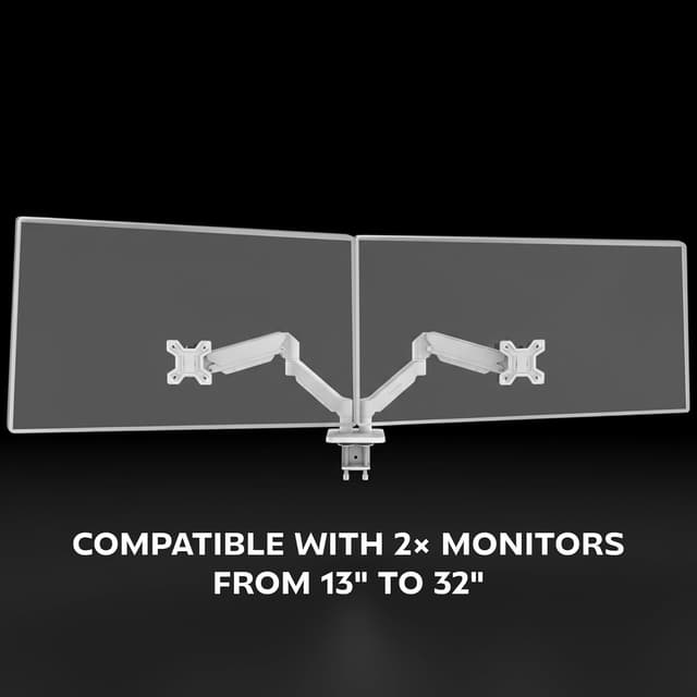 Detalle 2 de Mars Gaming MARM-PRO2, supporto doppio per monitor fino a 27” con doppia molla a gas e compatibilità VESA 75x75/100x100 (bianco)